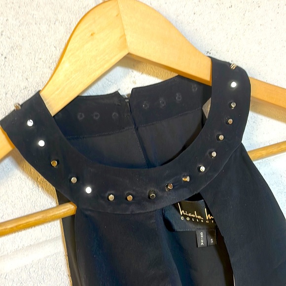 NWT (S) silk halter studded choker black sleeveless camisole top Nicole Miller - Picture 2 of 7